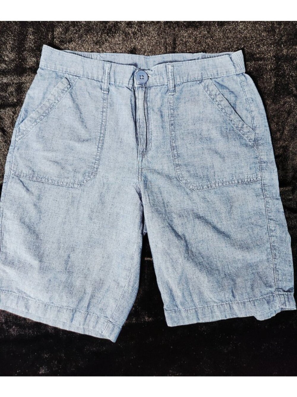 Karen Scott Women's Mid Rise 100% Cotton Chambray Shorts, Chambray Blue, SZ 8